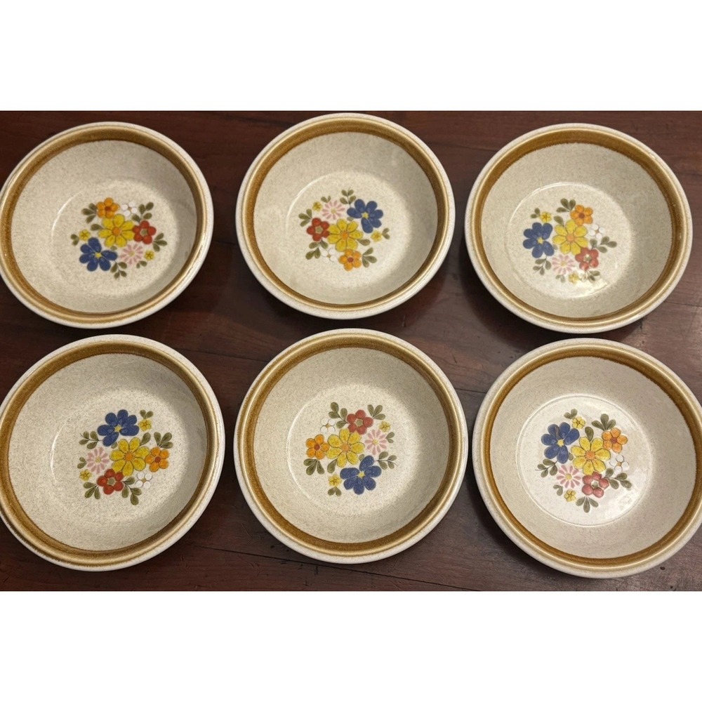 Set Of 6 Vintage Mikasa Stone Manor Floribunda Soup Cereal Bowls